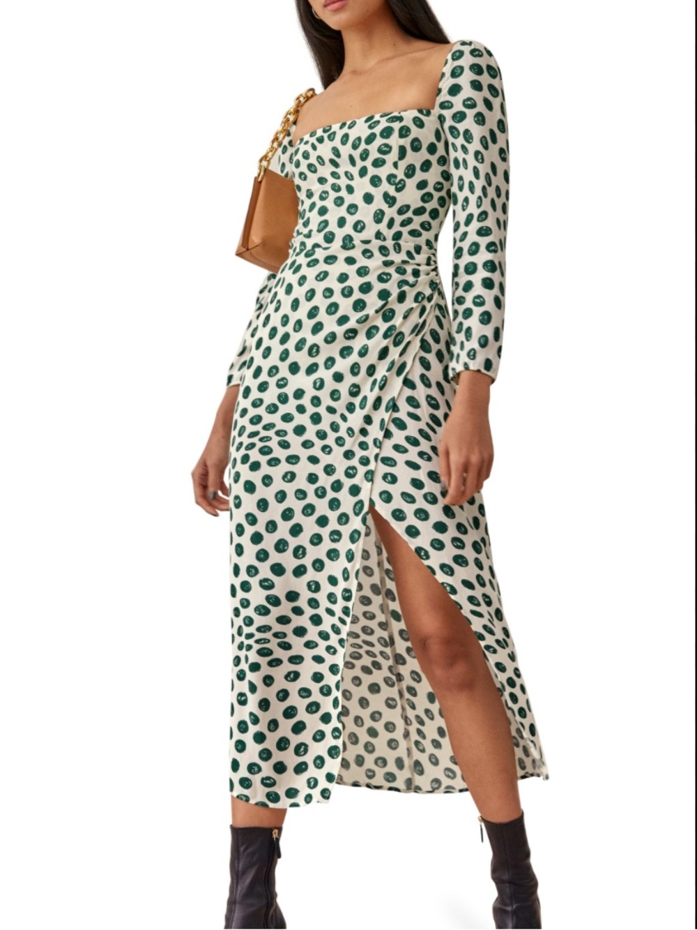Reformation Hildy Polka Dot Midi in Tapioca 0